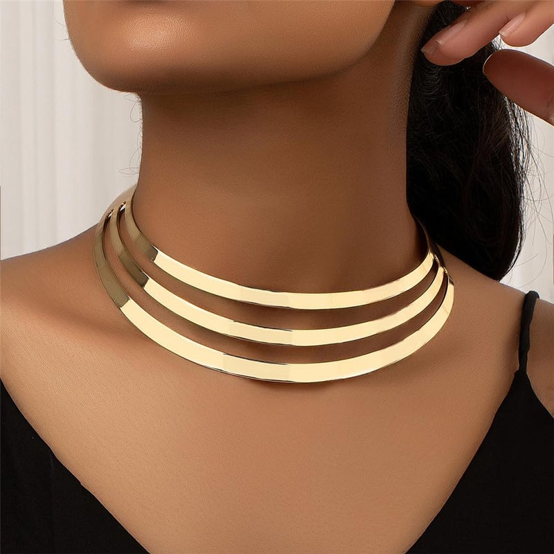 Hewill Store Chunky Gold Necklace Big Statement Chunky Necklace for Women African Tribe Wide Metal Choker Necklaces Jewelry - Image 1
